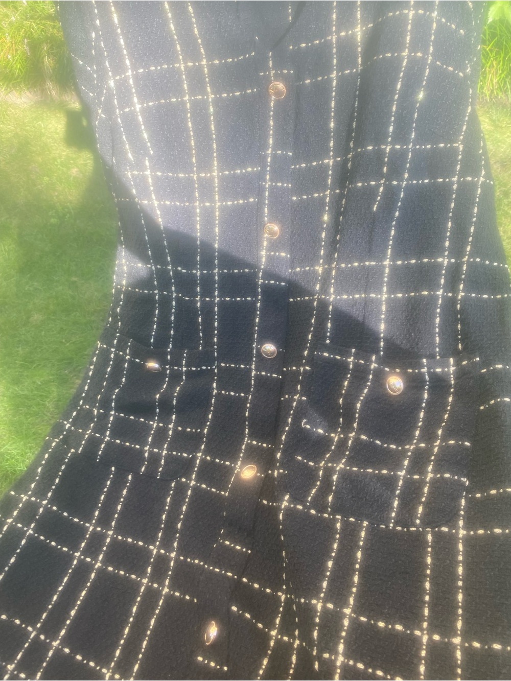 BloomChic Black Windowpane Metallic Plaid Jacket with Gold Buttons - Picture 2 of 6